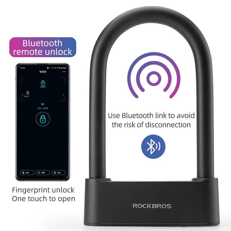 ROCKBROS Умный велосипедный замок Bluetooth Отпечаток пальца Водонепроницаемый Высокопрочный стальной сплав Противоугонный U-образный замок Велосипедные аксессуары