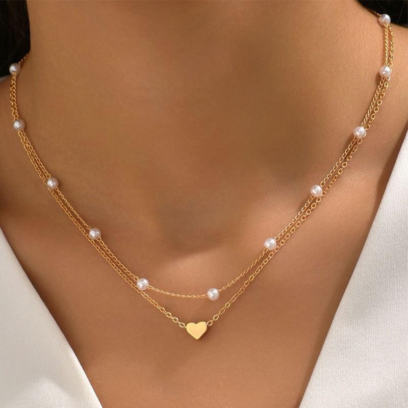 New pearl pendant multi-layer necklace temperament fashionable and versatile women's neck chain simple collarbone chain