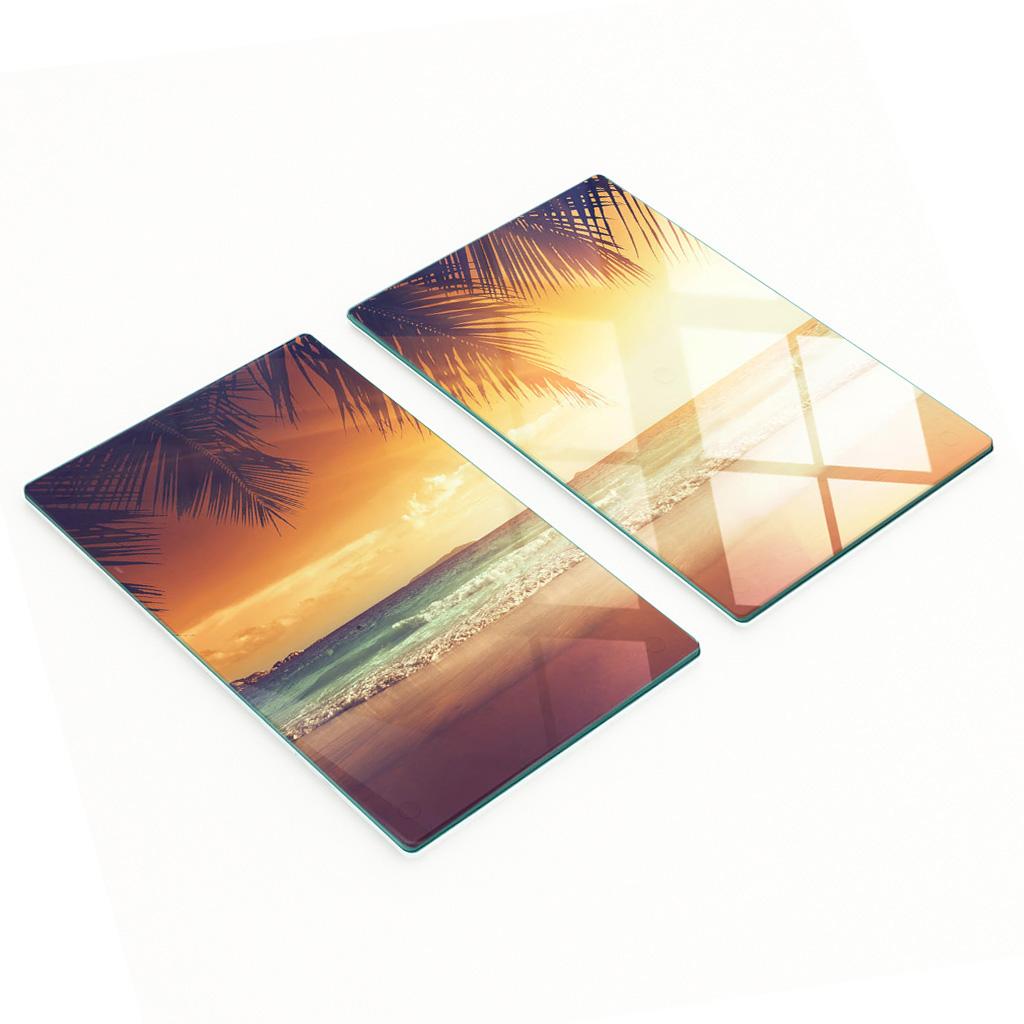 Decorative Glass Kitchen Chopping Boards Tropical Beach 2x30x52 cm