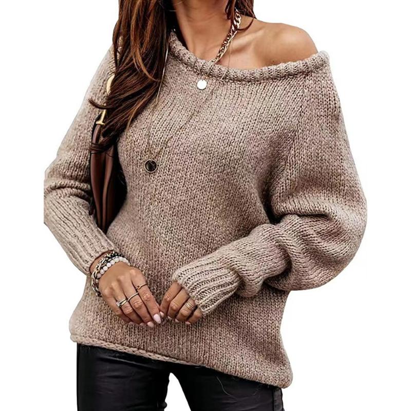 Autumn Women Casual Long Sleeve Sweaters Crew Neck Pure Color Soft Ribbed Knitted Oversized Loose Pullover