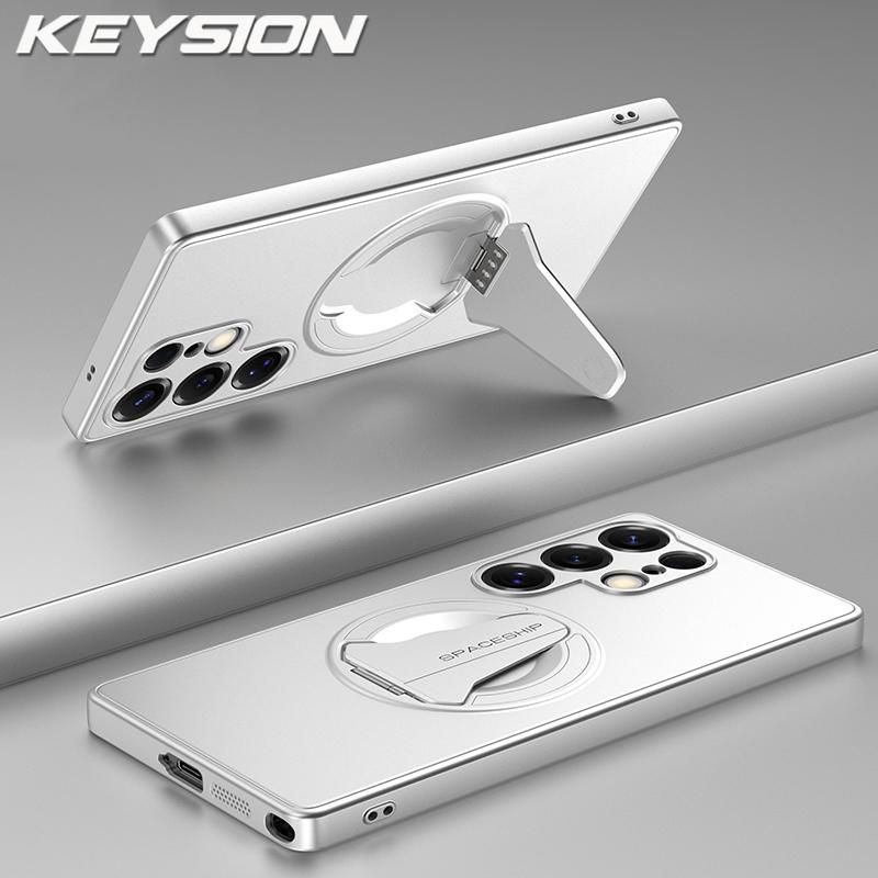 KEYSION Магнитный чехол для телефона Samsung S26 Ultra 5G Металлическая краска TPU+PC Вертикальная подставка Ударопрочный чехол для Galaxy S26+ Plus