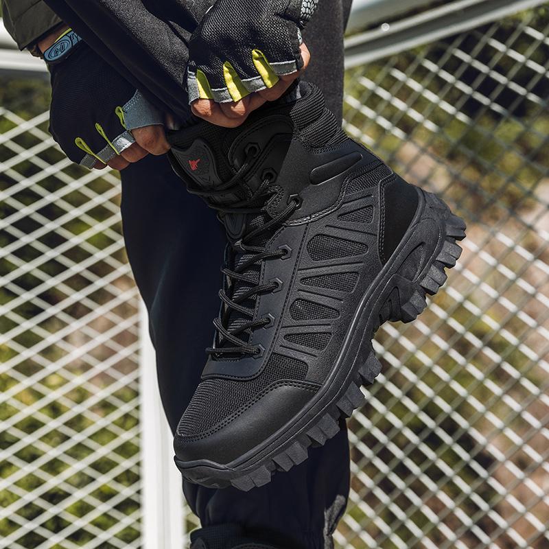 Мужские уличные ботинки с высоким голенищем, шнуровка, дышащие, противоскользящие, дышащие тактические ботинки, мужские амортизирующие повседневные ботильоны