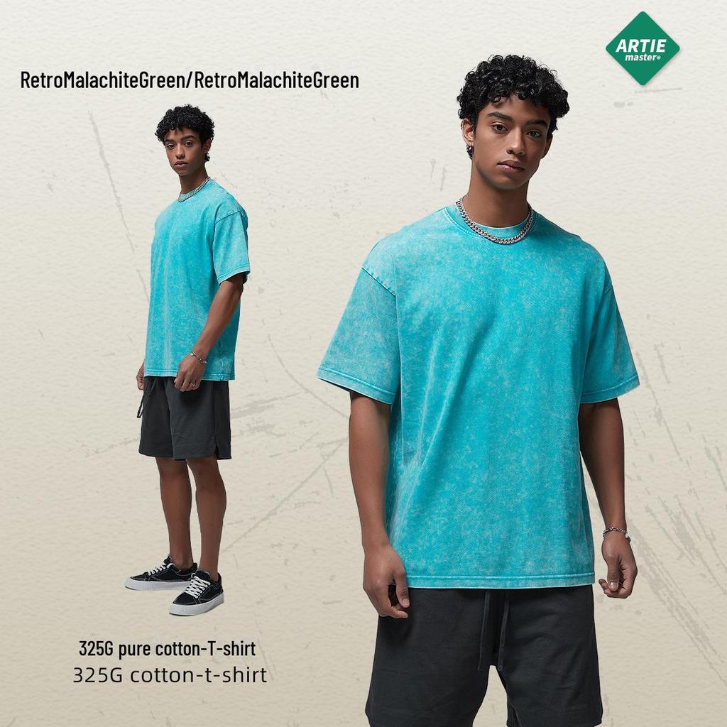 ARTIE Men's 2024 Summer 325g Batik Washed Distressed Retro T-Shirt - American Fashion Short Sleeve