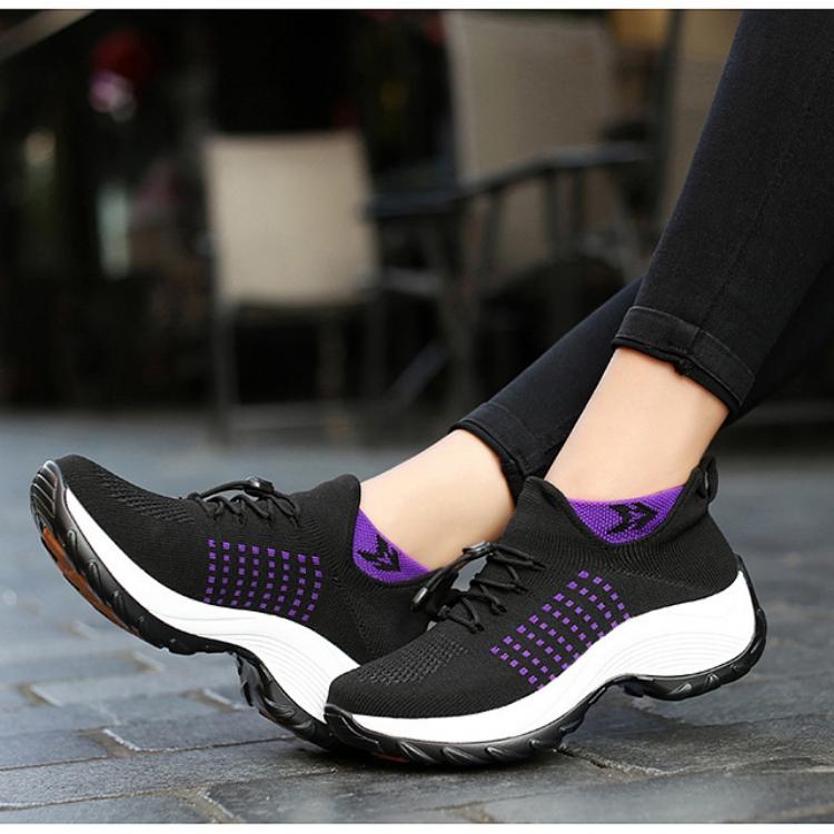 Женские удобные туфли-лодочки Flyknit, повседневная обувь на шнуровке, большой размер, нескользящая спортивная обувь 35-45