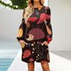 Fashion Womens Long Sleeve A Line Dress Fall Casual Pullover Crewneck Loose Fit Dress With Pockets
