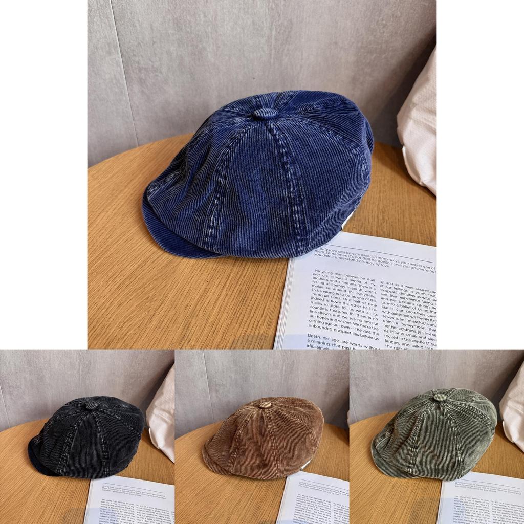 Vintage Corduroy Beret Hat With Curved Brim For Winter Fashion