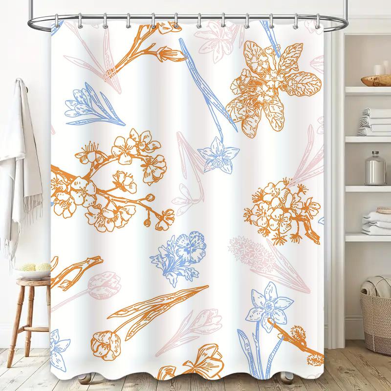 Шторка для душа для ванной комнаты с цветочным декоративным узором, водонепроницаемая ткань, украшение для дома для ванных комнат, оранжевая, синяя, белая, размер 70 х 183
