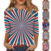 Women's Fashion Casual Three-quarter Sleeve Independence Day Printed Round Neck Top