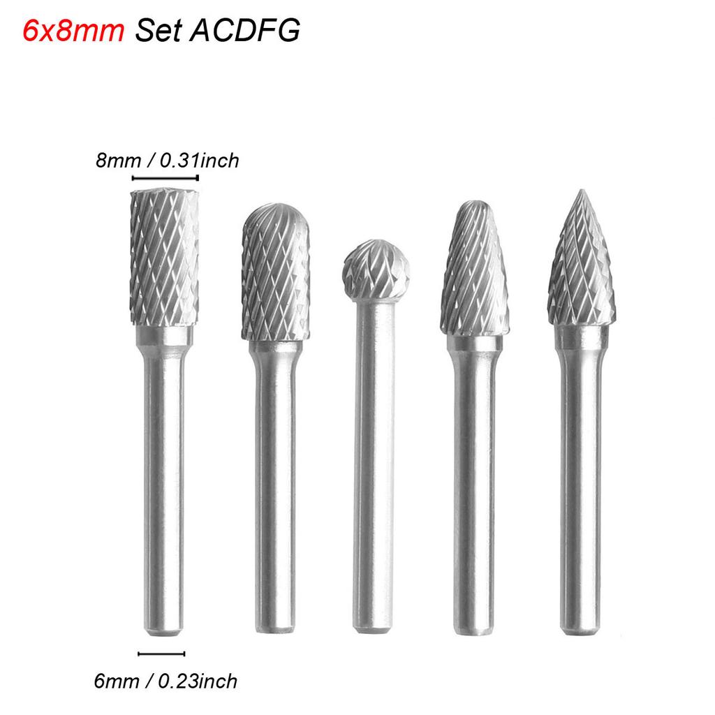 Набор фрез из карбида вольфрама 1/4 дюйма, хвостовик 6 мм, двухрежущая фреза, сверхтвердый вращающийся напильник для металла, дерева, камня, пластика