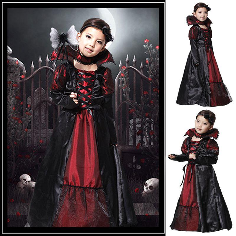 Spooky Witch Cosplay Vampire Maxi Dress With Soft Material For Girls Halloween