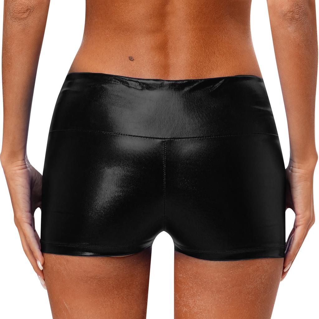 Женские блестящие металлические шорты для танцев с высокой талией, облегающие плавки с широким поясом, спортивная одежда для спортивных гимнастических клубов, карнавалов