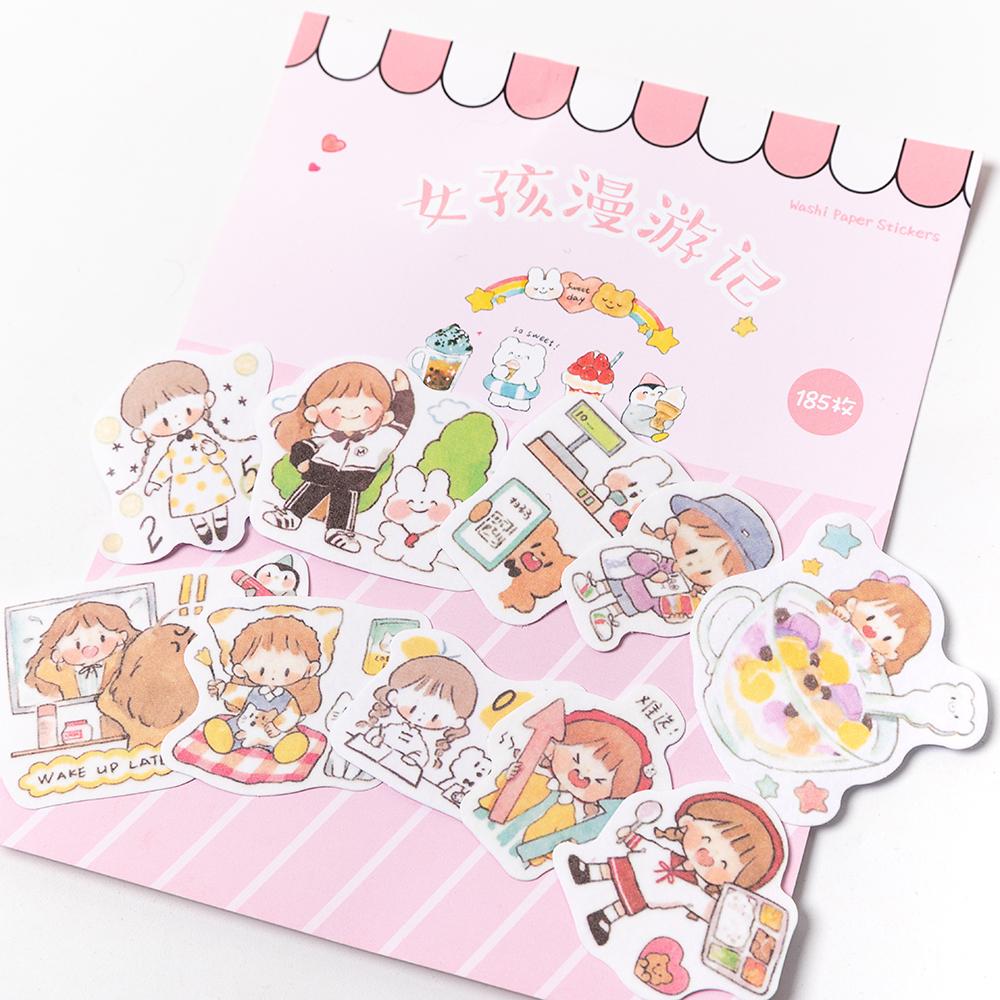185pcs/lot Kawaii Stationery Stickers Cartoon Girls Diary Planner Decorative Mobile Sticker Scrapbooking DIY Craft Sticker
