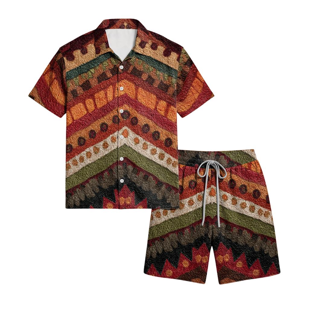 Men's Casual Lightweight Breathable Short-Sleeve Shirt And Shorts Set