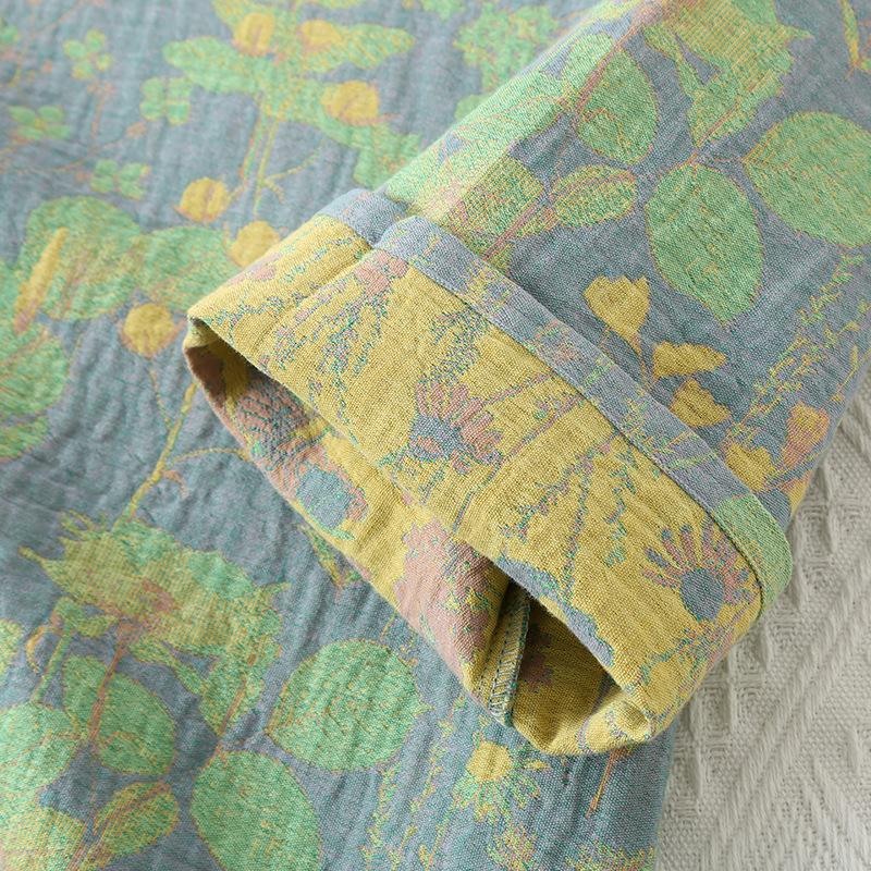 Весенняя ретро-жаккардовая пижама женская из хлопчатобумажной марли в национальном стиле с диагональной планкой, рукавом семь четвертей, брюками девять четвертей, комплект домашней одежды