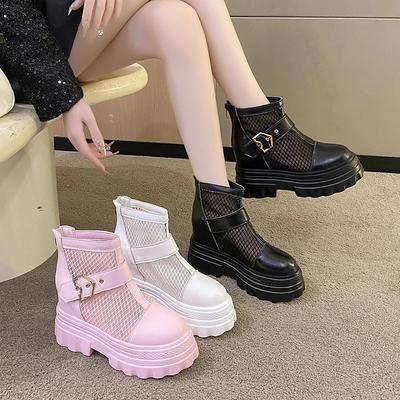 Сетчатые дышащие летние ботильоны для женщин с перфорацией, на толстой подошве, крутые ботинки, женские массивные ботинки на платформе в стиле панк, мотоциклетные ботильоны