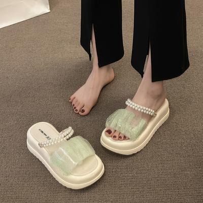 Маленькие тапочки на платформе, увеличивающие рост, женская летняя одежда 2025 года, новые интернет-знаменитости, ленивые сандалии, пляжные сандалии, две модели