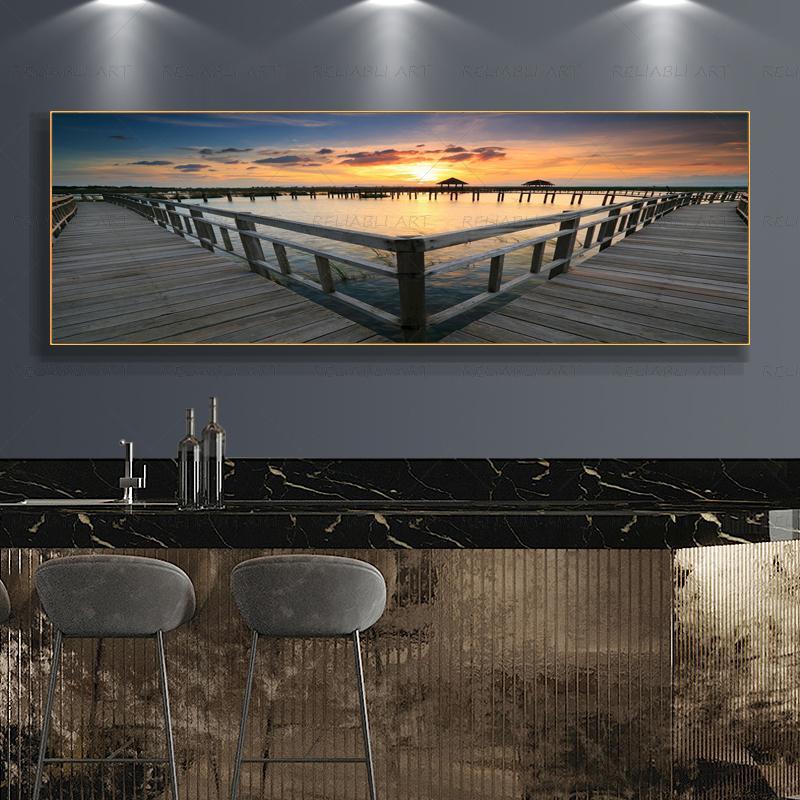 Деревянный мост, постеры и принты, холст, картина, Настенный декор, озеро, небо, пейзаж, настенное искусство для гостиной, современный домашний декор, без рамки