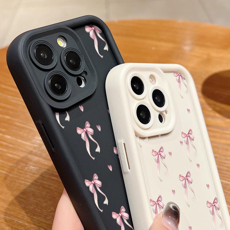 Shockproof Pink Bow Printed Case For iPhone 16 15 Pro Max 16e 14 Plus 13 12 11 Pro Max 7 8 XR X XS Soft Silicone TPU Phone Cover