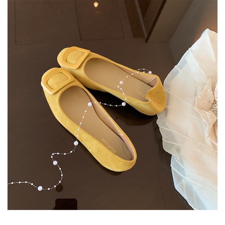 Версия из овчины~ Кожаные туфли-лодочки с французской квадратной пряжкой, женские новые туфли на плоской подошве с круглым носком, на один шаг, для通勤