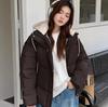 Women Short Medium Length Down Jacket Winter Warm Stand Collar Solid Color Casual Outerwear Coat