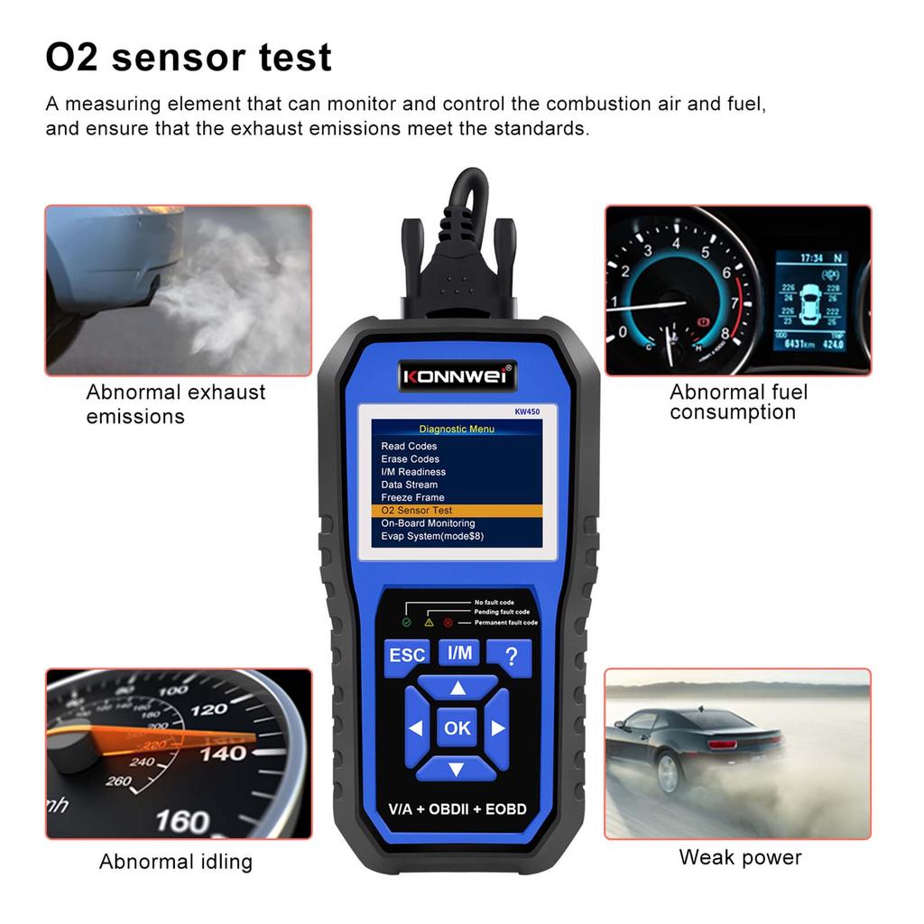 KONNWEI KW450 All System OBD Scanner Diagnostic Tool with 11 Special Function Battery Matching,