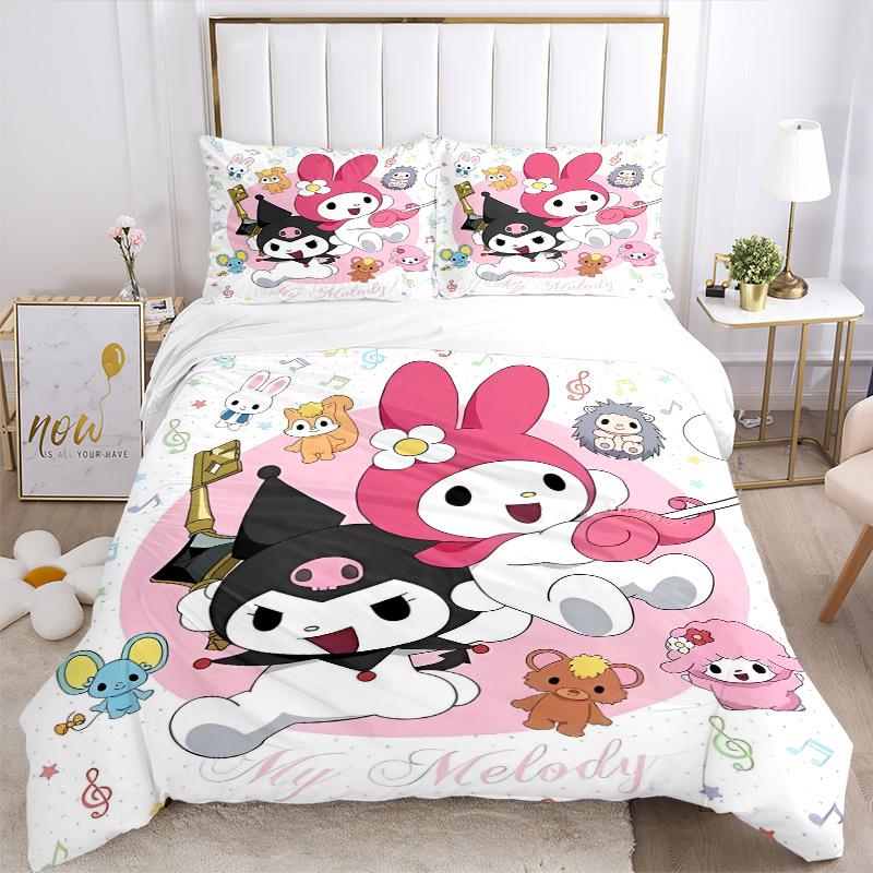 3pcs My Melody and Friends Quilt Cover Set - Soft and Cozy Bedroom, Guest Room and Dorm Decorative Bedding 3-Piece Set 1 Quilt Cover + 2 Pillow S