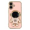 For iPhone 16 Case Electroplating Soft TPU Phone Cover with Astronaut Hidden Kickstand