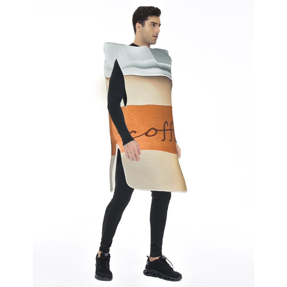 Adult Sponge Costume Carnival Stage Performance Outfit, Digital Printed Coffee Cosplay Suit, Breathable Party Fancy Dress