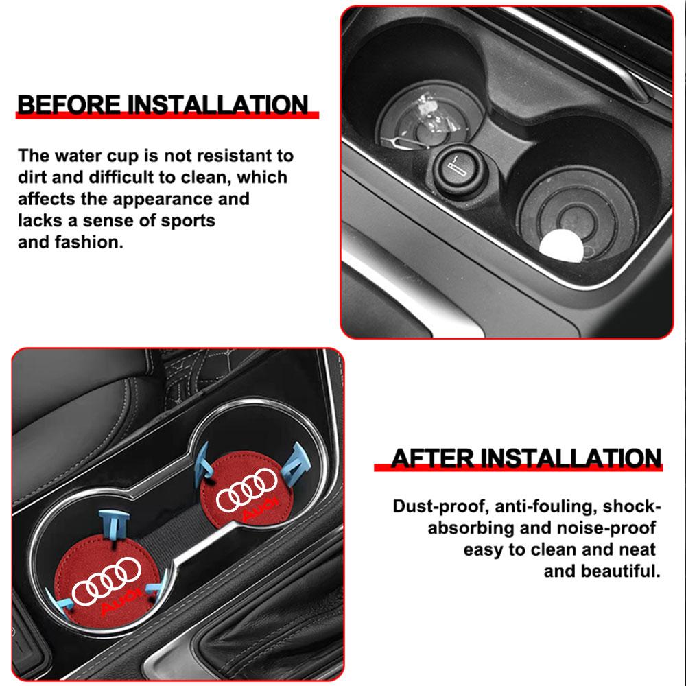 2Pcs Non-slip Car Water Cup Pad Fur Drink Coaster Holder For 4GFIO A1 A2 A3 A4 A5 A6 A7 A8 Q1 Q2 Q3 Q4 Q5 Q6 Q7 Q8 TT RS3 RS7