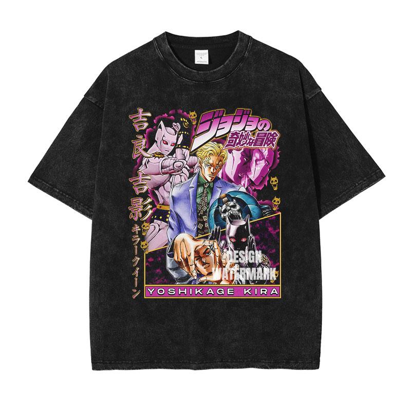 Горячая Аниме JoJo's Bizarre Adventure Кира Йошикаге Джорно Джованна Крутой Принт Футболка Унисекс Стираный Хлопок Футболки Харадзюку Футболка