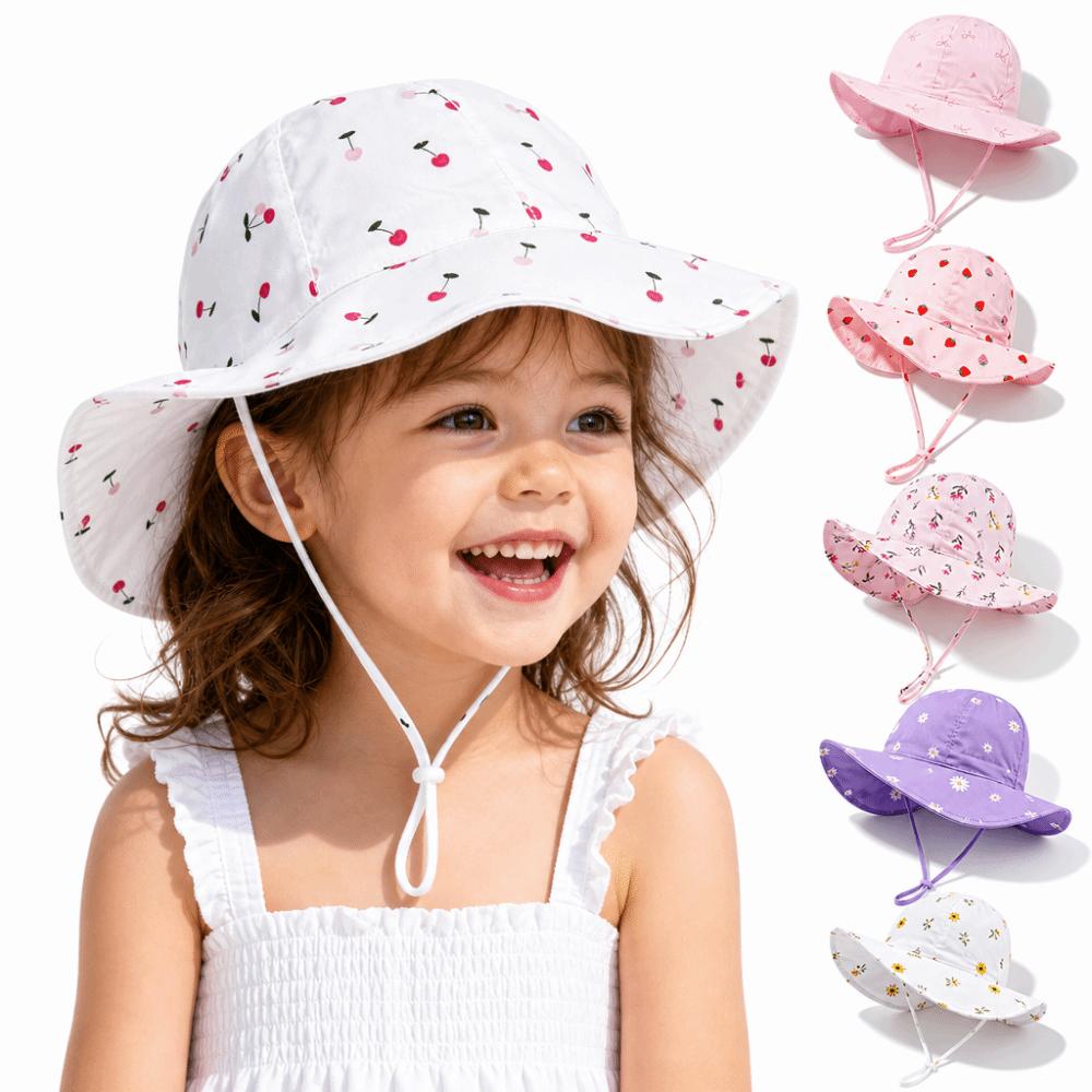 Flower Printed Fisherman Hat Wide Brim Bucket Hat Children's Sun Hat for Age 1-6 Years