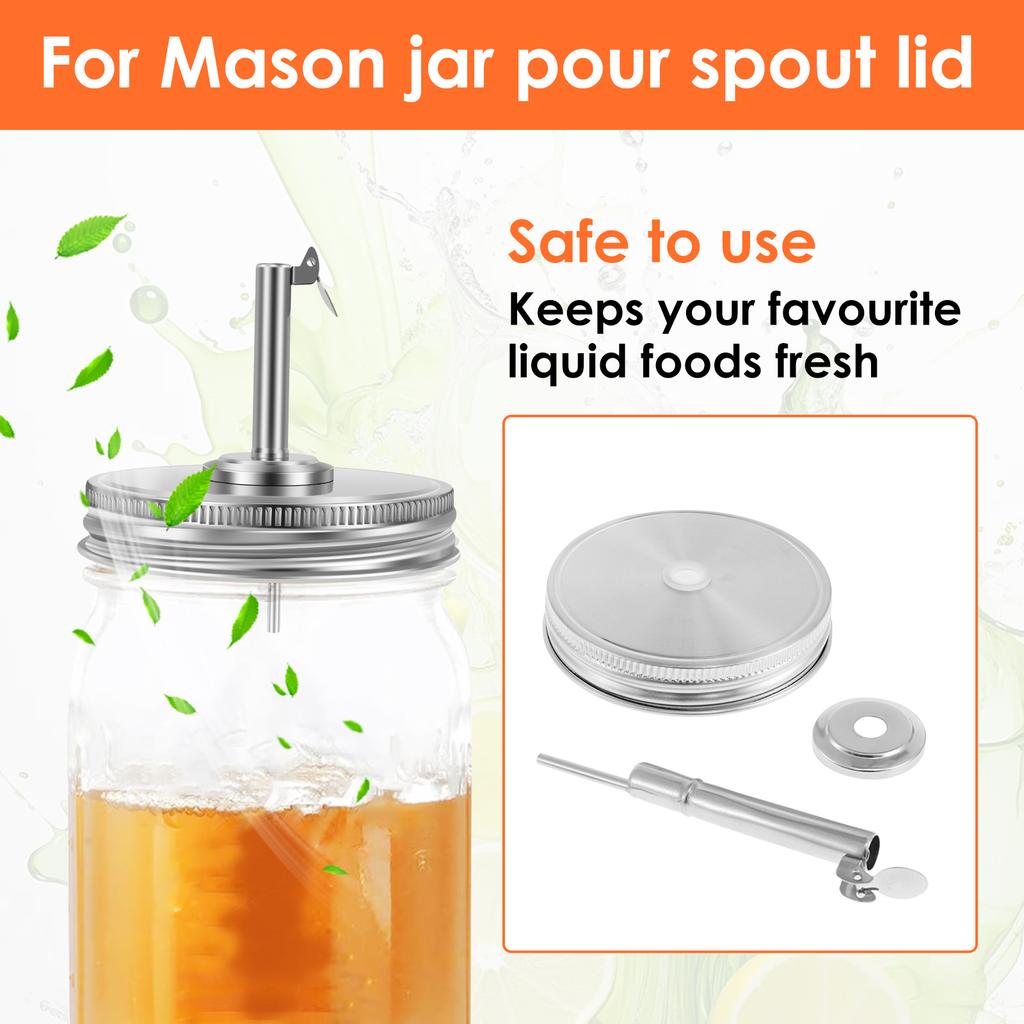 2/4 Pcs Mason Jar Pour Mouth Lid Stainless Steel Mason Jug Flip Cap Dustproof Leakproof Glass Jar Flip Cap Easy to Use Mason Jug