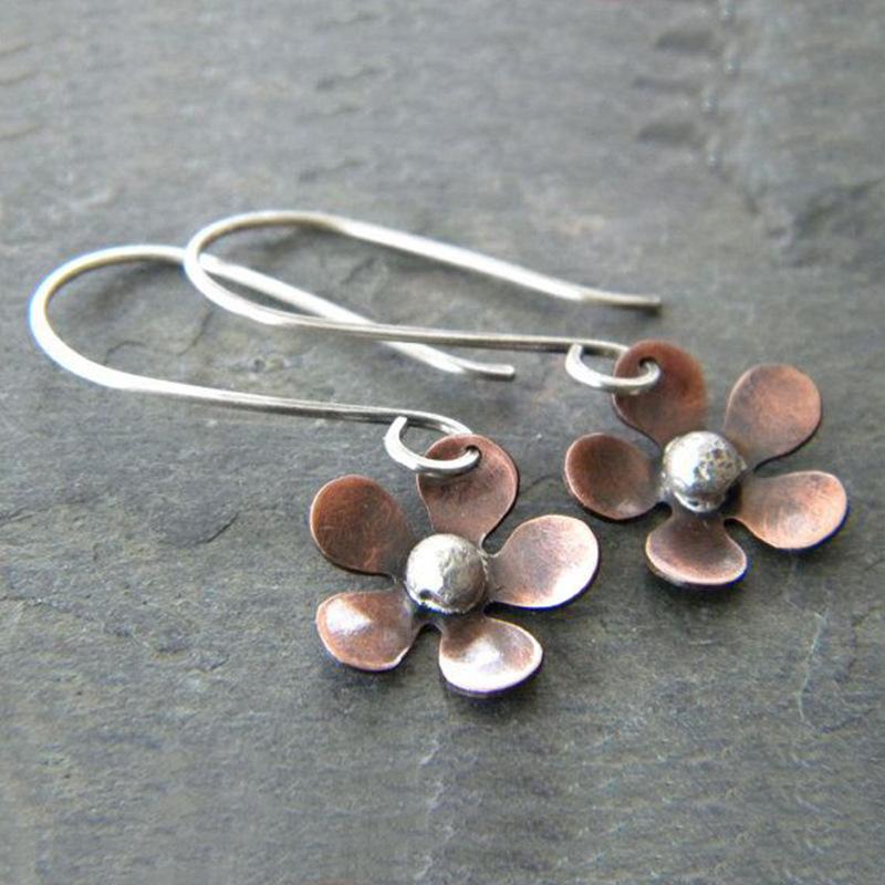 Винтажные этнические медные серьги с цветком для женщин, этнические украшения, древние медные металлические висячие серьги для женщин, ювелирные изделия для вечеринок