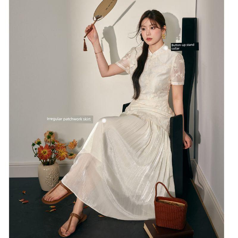 Lan Yu Patchwork Jacquard Skirt Plus Size Ladies National Style Cheongsam