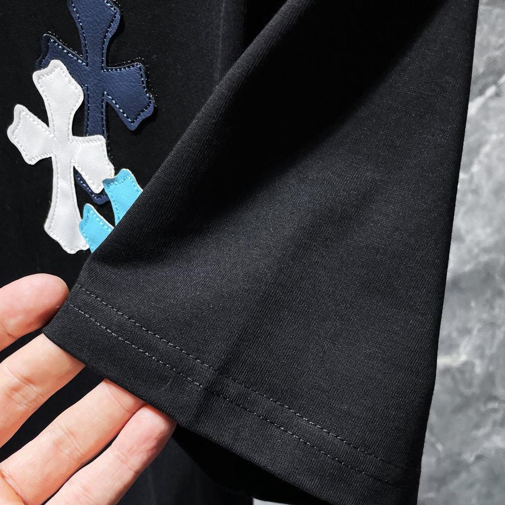 8551 CHROME HEARTS 2025 Летняя новая высококачественная хлопковая свободная футболка с круглым вырезом большого размера для мужчин и женщин, парная футболка