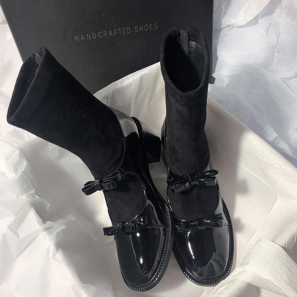Delicate retro velvet short boots for women's new autumn and winter heightening thick-soled Martin boots Mary Jane short socks boots for women