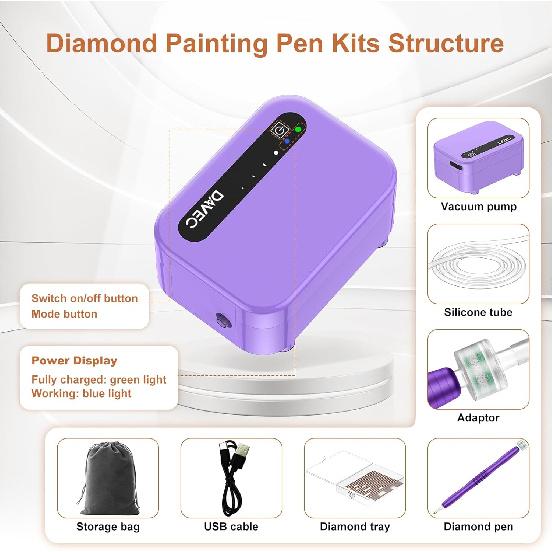 Ручка для алмазной живописи, Перезаряжаемая вакуумная ручка для алмазной живописи 1500 мАч, Наборы инструментов для алмазной живописи для взрослых с USB-зарядкой, Электрические аксессуары для алмазной живописи с