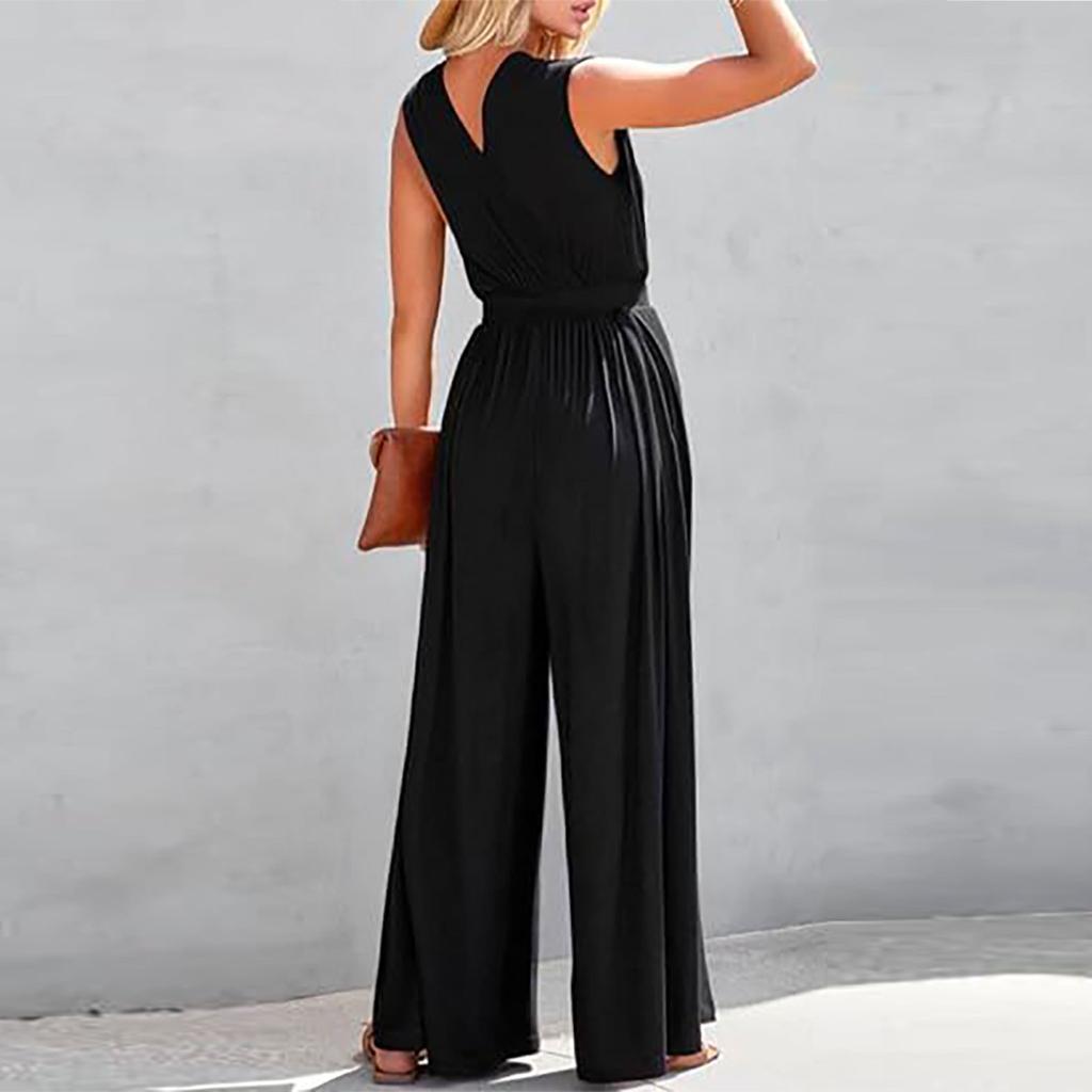 Women's Summer V-Neck Sleeveless Fashion Waist-slimming Sleeveless Jumpsuit