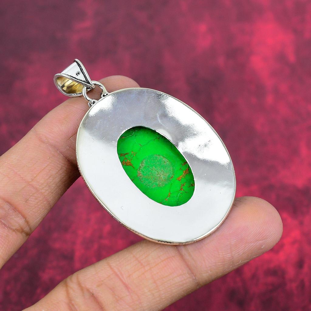 Green Copper Turquoise Pendant, 925 Sterling Silver Pendant Gemstone Jewelry, Handmade Pendant Amazing Jewelry, Gift For Her