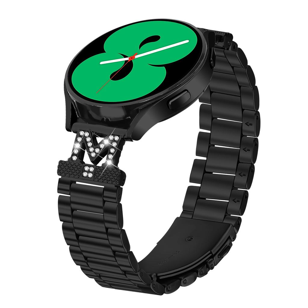 For Huawei Watch GT 2 42mm Replacement Strap M-Type Rhinestones Decor Stainless Steel 3-Bead Watch Band