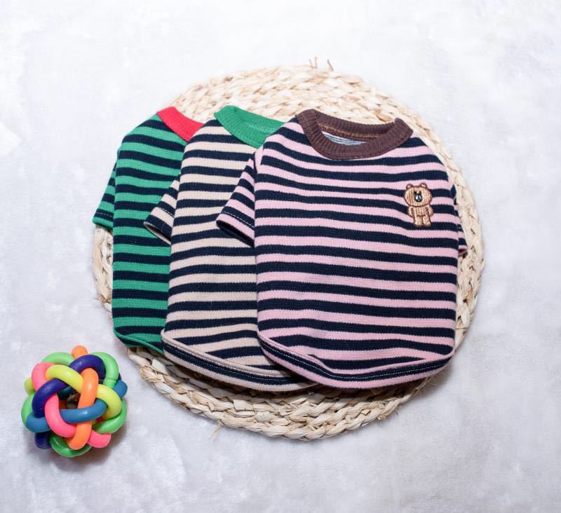 Футболка в полоску для домашних животных, полосатая майка с изображением маленького медведя, хлопковая дышащая одежда для осени и зимы, свитер для собак, одежда для собак