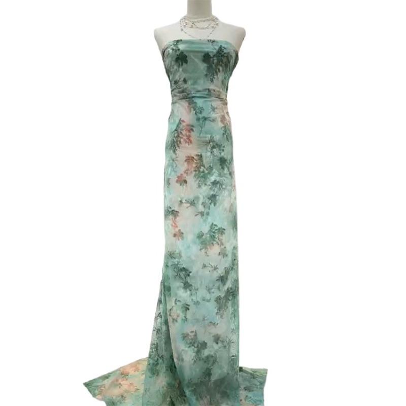 1 ярд Океанский зеленый цвет Кружевная ткань с tie-dye и флоком, вышивка по трафарету, жаккард, велюр, африканские тюлевые ткани для платья, DIY одежды