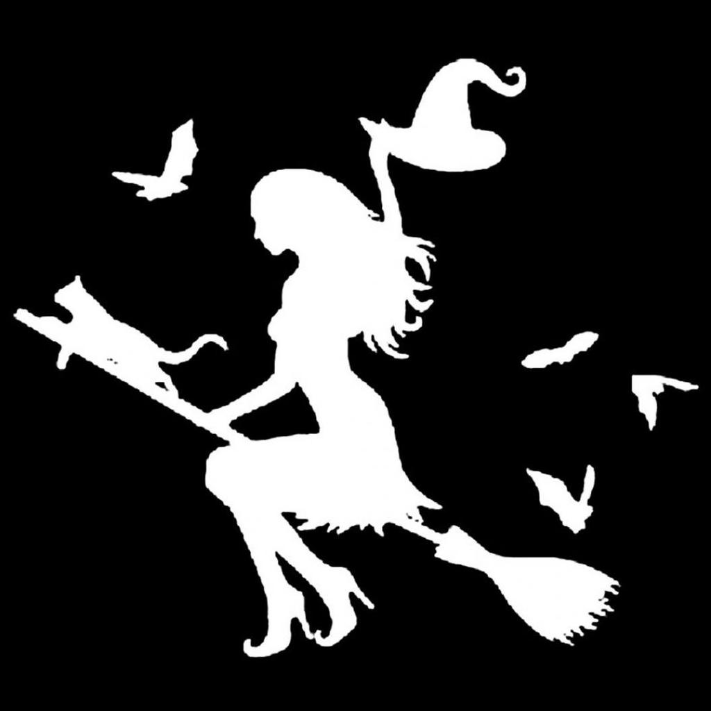 Witch On Flying Broom Car Auto Sticker Bumper Window Laptop Halloween DIY Decal