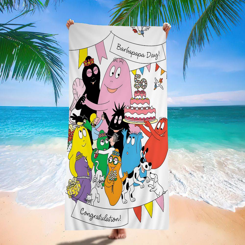Cartoon B-Barbapapa Anime Beach Swimming Towel Soft Absorbent Washcloth Children's Gifts For Kids Travel Camping Gym