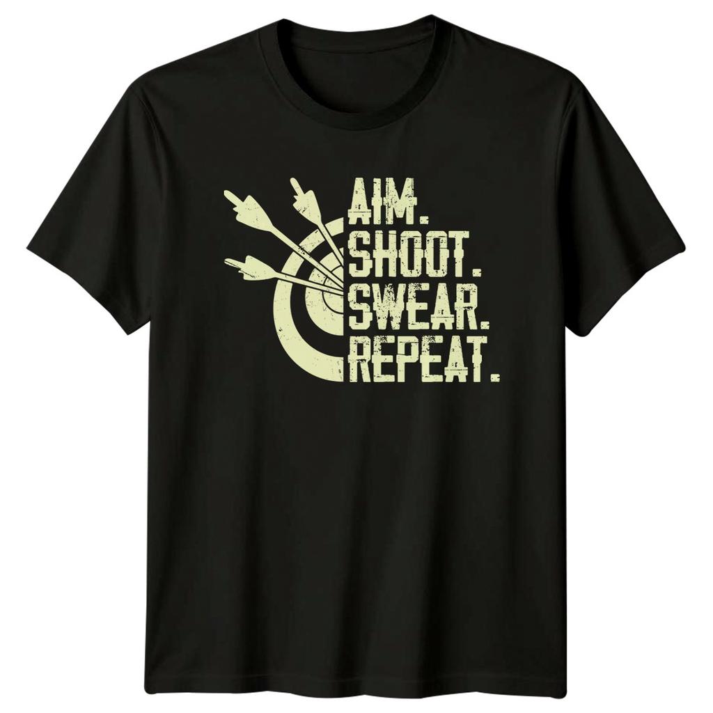 Aim Shoot Swear Repeat TShirt Bowhunting Archery 2026 Birthday Gift For Him