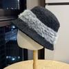 Long Haired Plush Patchwork Fisherman's Hat Women's Foldable Outdoor Windproof and Cold Proof Basin Hat Multi Functional Small Face