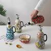 Flowers Plants Ceramic Olive Oil Bottle Soy Sauce Vinegar Multifunctional Kitchen Seasoning Drainage Bottle Kitchen Accessories