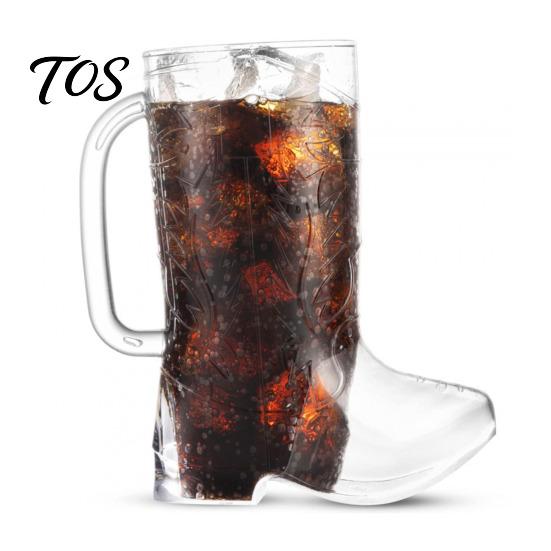 Novelty Drinking Glass Clear Cowboy Boot Cup, 17oz Plastic Western with Unique Style Mug Handle for Clear, Party Cup Beer Whiskey Theme