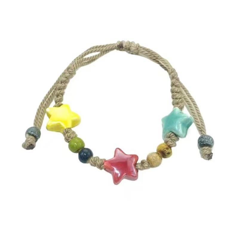 Цветной Уникальный Пастельный Керамический Браслет с Бусинами с Дизайном Звезды Женский Для