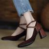 Spring Autumn Designer Shoes Fashion Square Toe Thick Heel Retro Matte Sexy Trendy Cross Buckle Women's Shoes Zapatos De Mujer